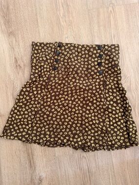 Madewell Brown Mini Skirt with Yellow Floral Print